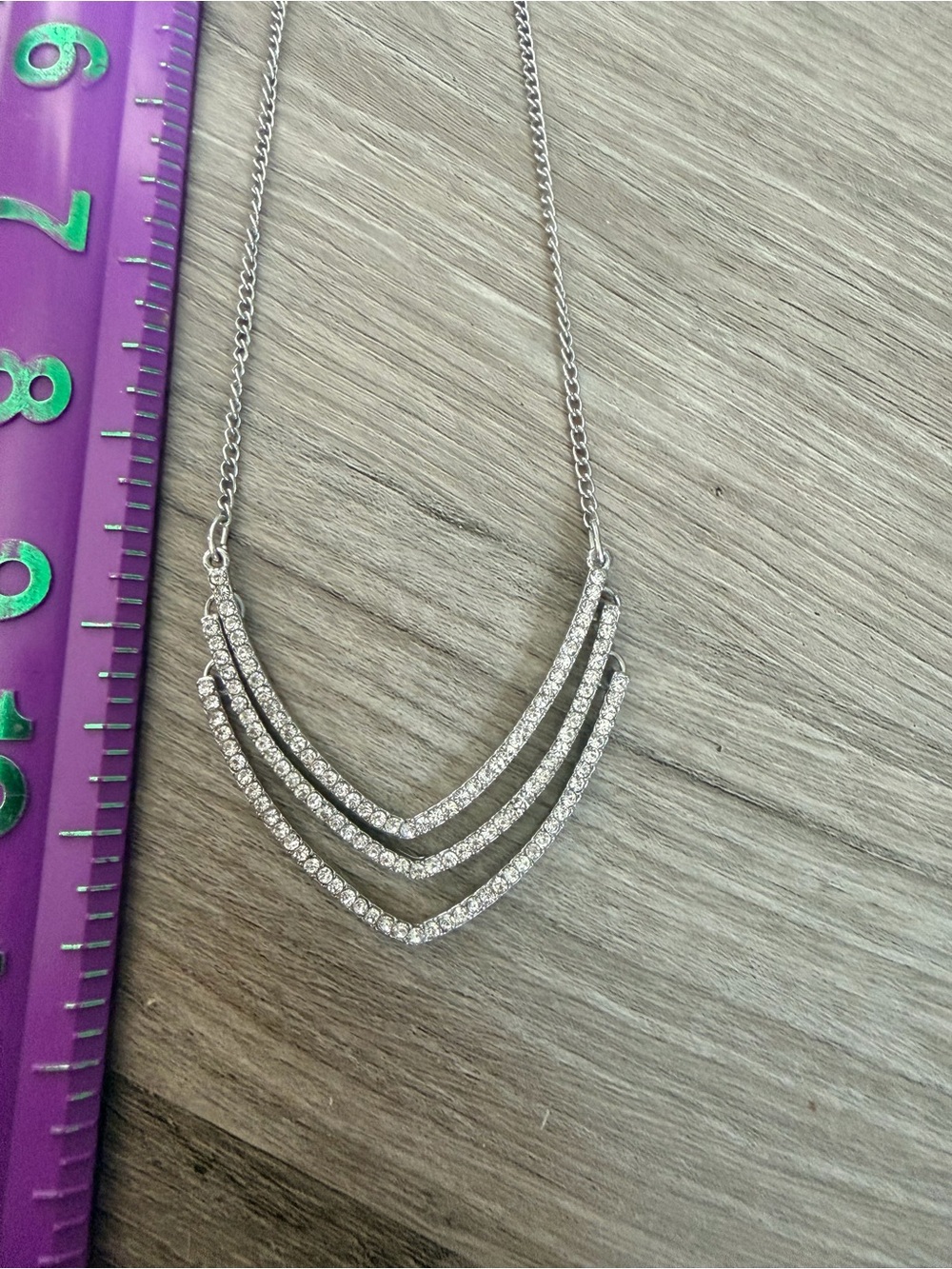 Sterling Silver-Tone Layered Chevron Crystal Necklace - Silver